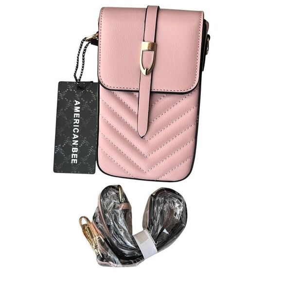 American Bee Pink Chevron Quilted Crossbody Purse Vegan - Picture 1 of 5